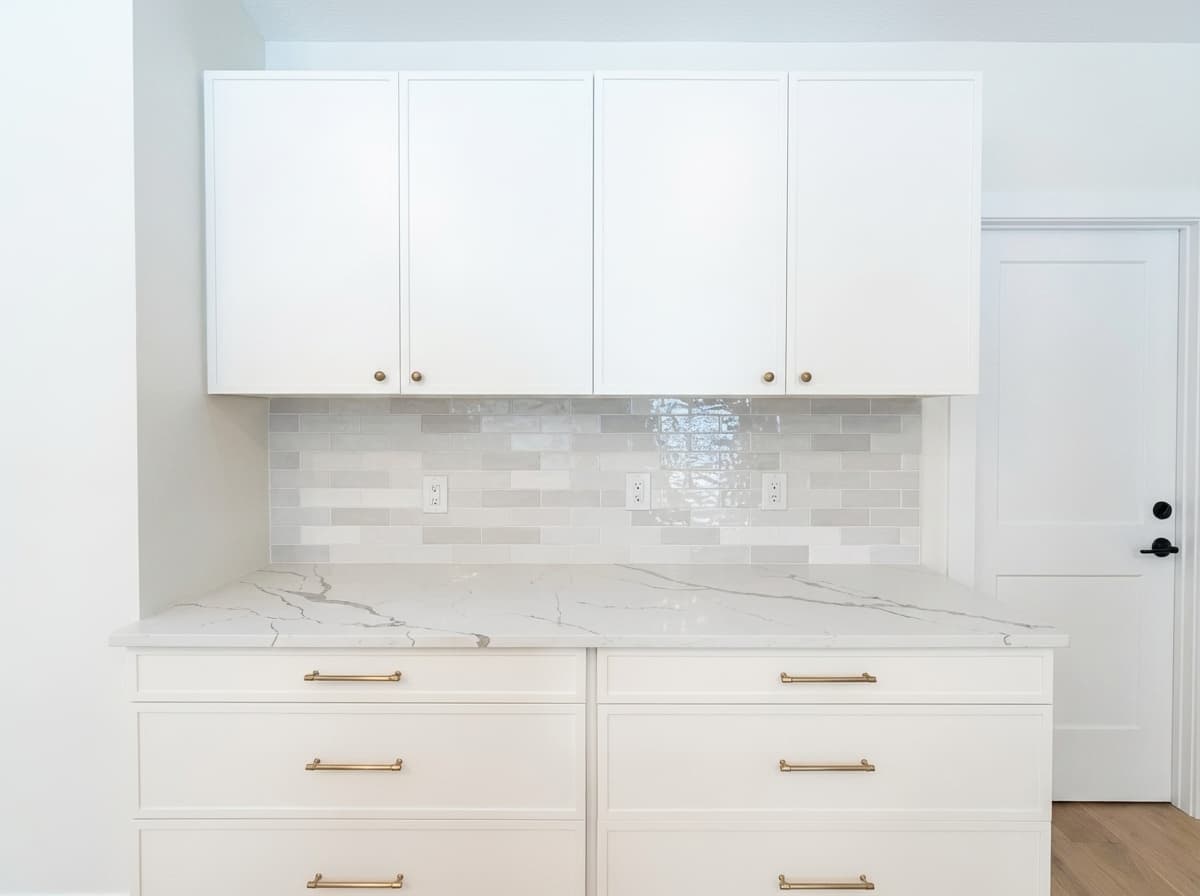 Design sketch of wood shelves alongside finished built photo — finished photo